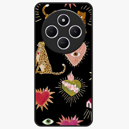 Sacred Jungle Heart Glass Case showing flat back view with jungle inspired heart artwork and glossy glass finish.
