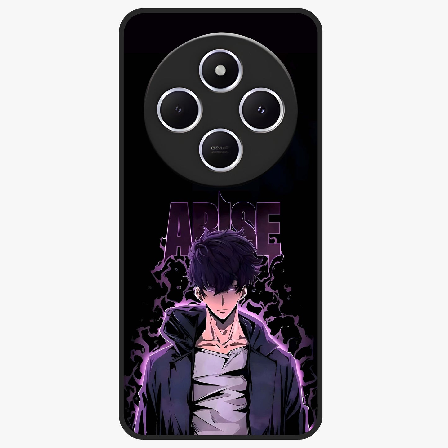 Shadow Monarch Awakening Glass Case showing flat back view with powerful dark monarch themed artwork and glossy glass finish.