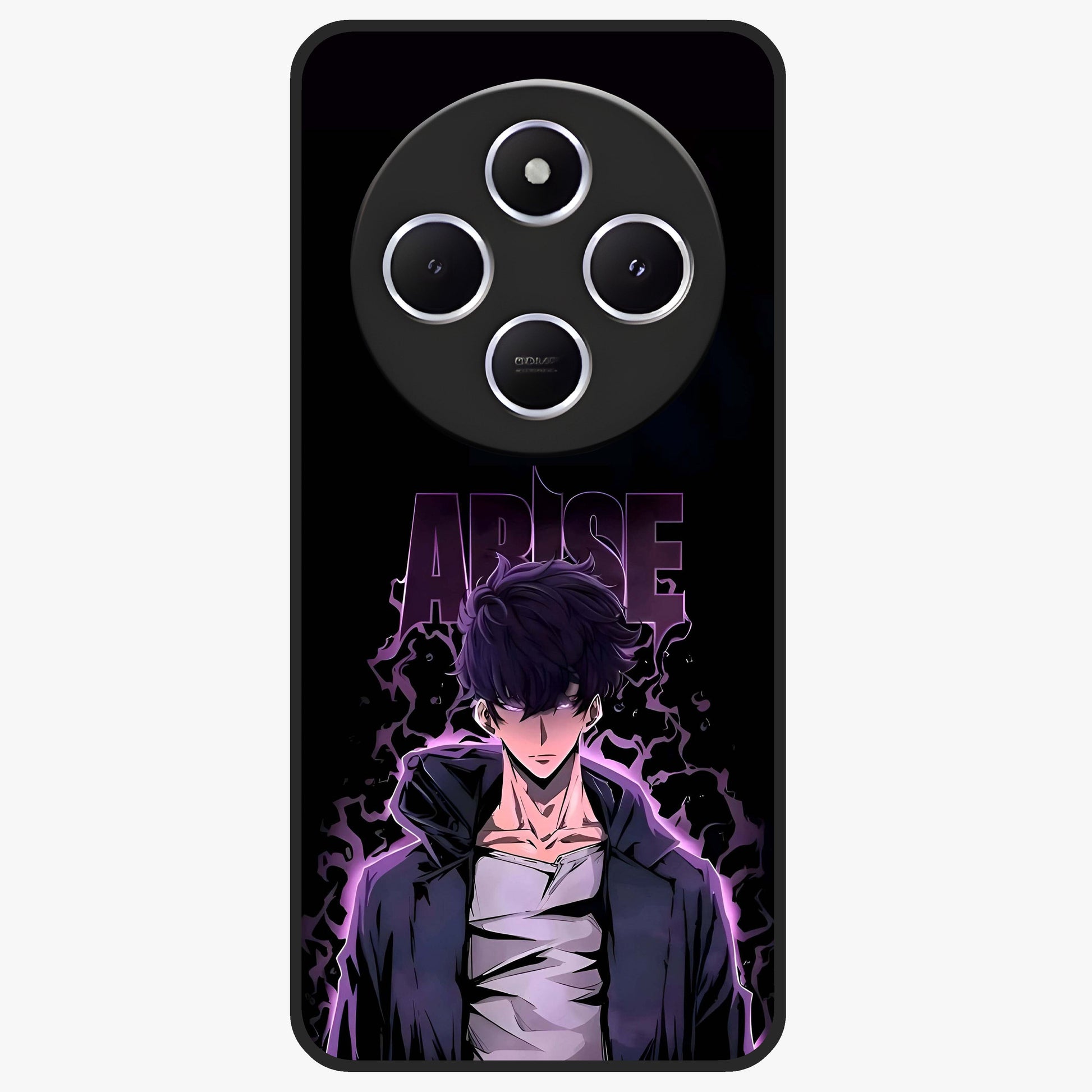 Shadow Monarch Awakening Glass Case showing flat back view with powerful dark monarch themed artwork and glossy glass finish.