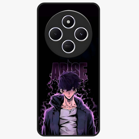 Shadow Monarch Awakening Glass Case showing flat back view with powerful dark monarch themed artwork and glossy glass finish.