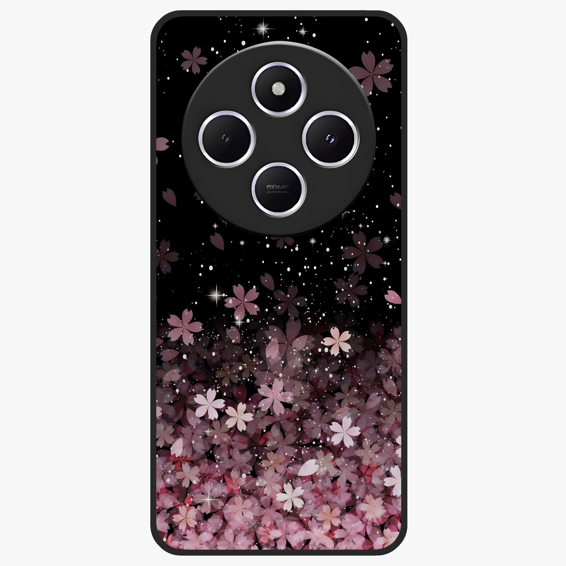Small Starry Flowers Glass Case showing flat back view with delicate starry floral artwork and glossy glass finish.