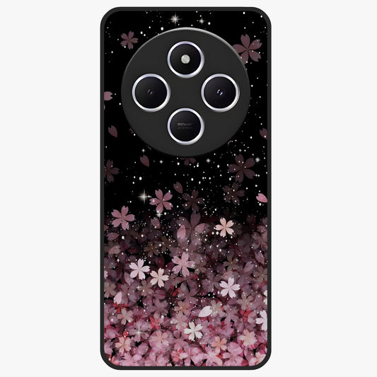 Small Starry Flowers Glass Case showing flat back view with delicate starry floral artwork and glossy glass finish.