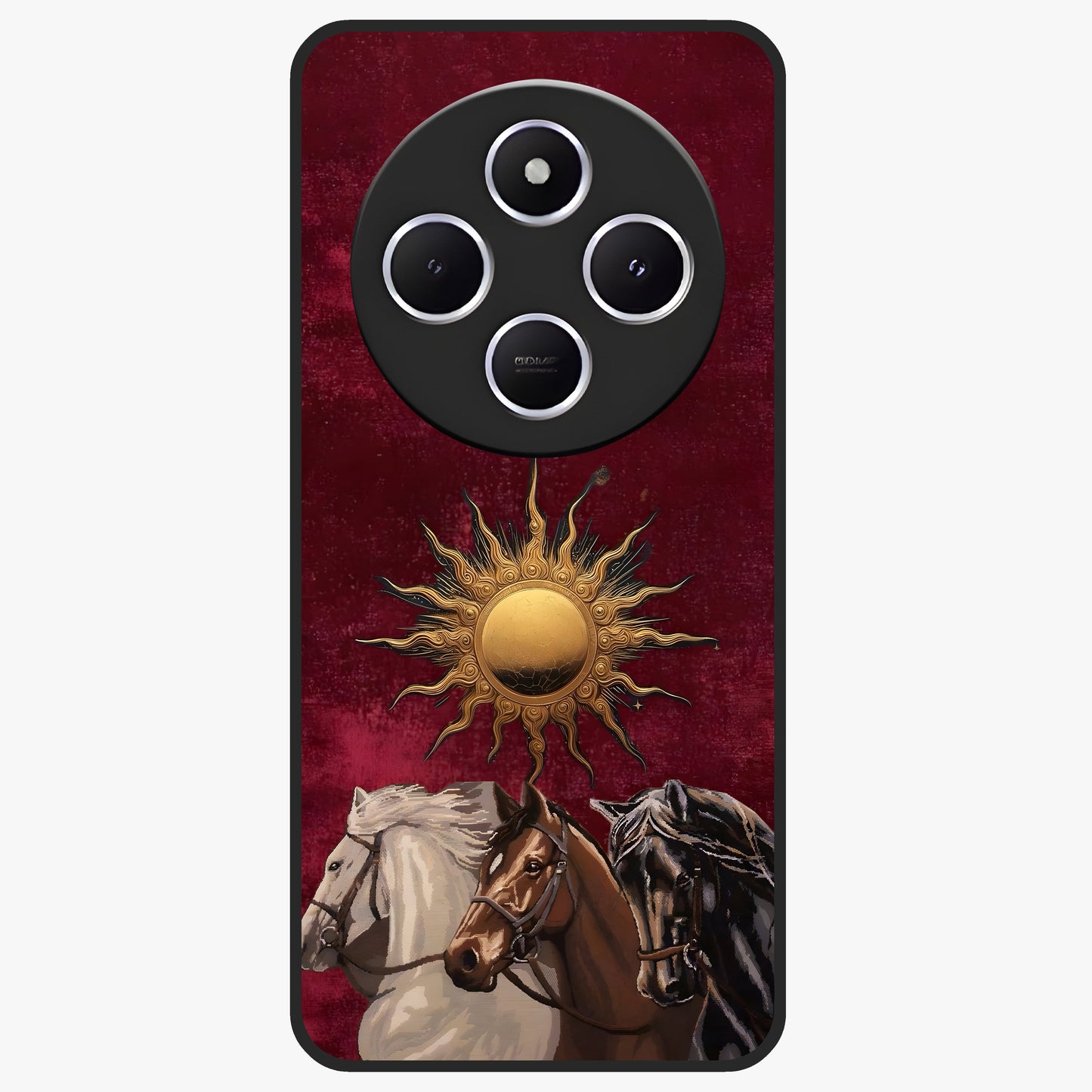 Solar Riders Glass Case showing flat back view with dynamic rider themed artwork and glossy glass finish.