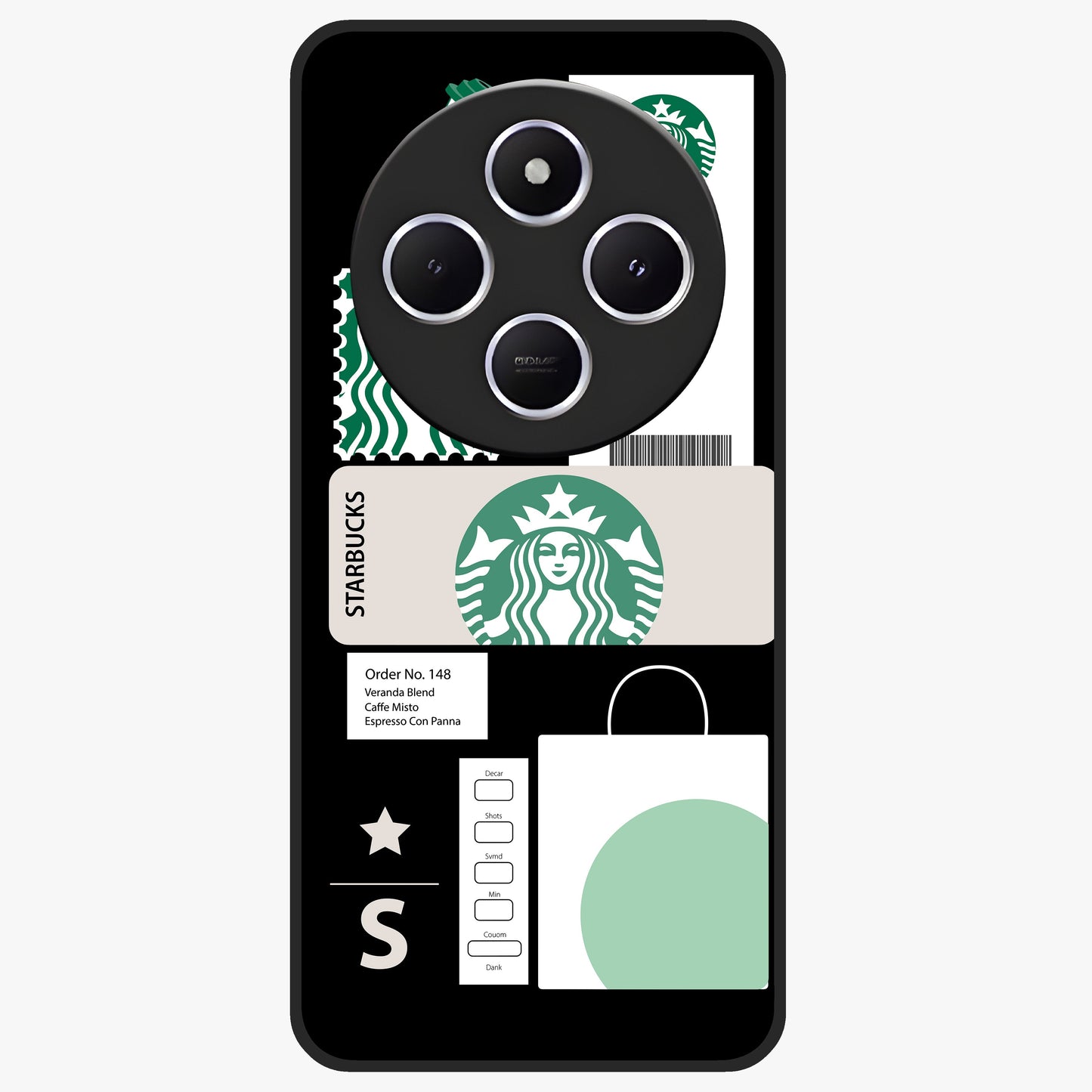 Starbucks Mocha Glass Case showing flat back view with coffee inspired artwork and glossy glass finish.