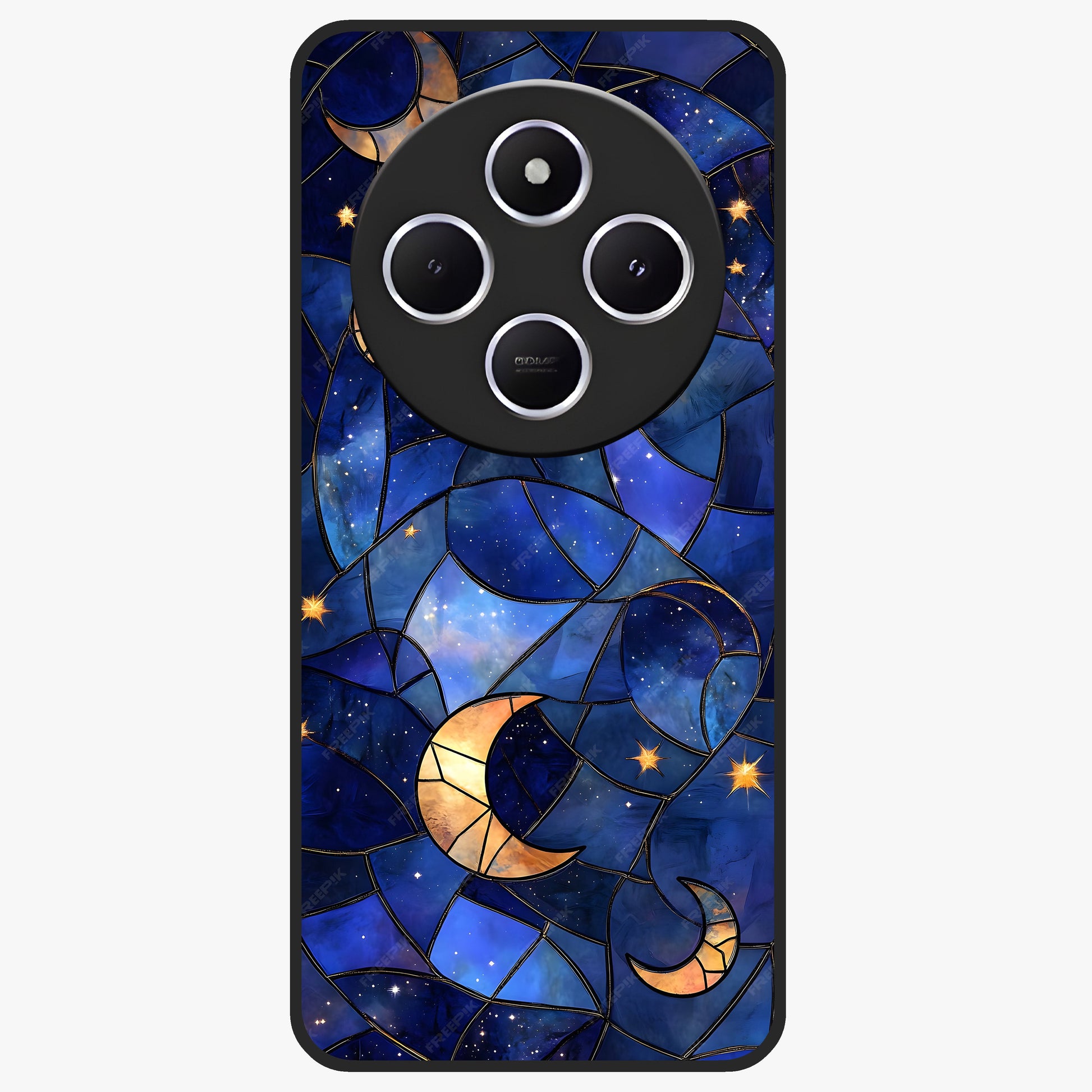 Starlit Sky Tapestry Glass Case showing flat back view with decorative starry sky tapestry artwork and glossy glass finish.
