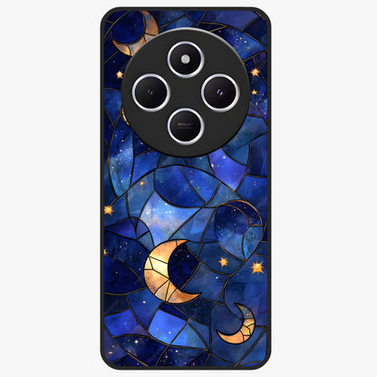 Starlit Sky Tapestry Glass Case showing flat back view with decorative starry sky tapestry artwork and glossy glass finish.