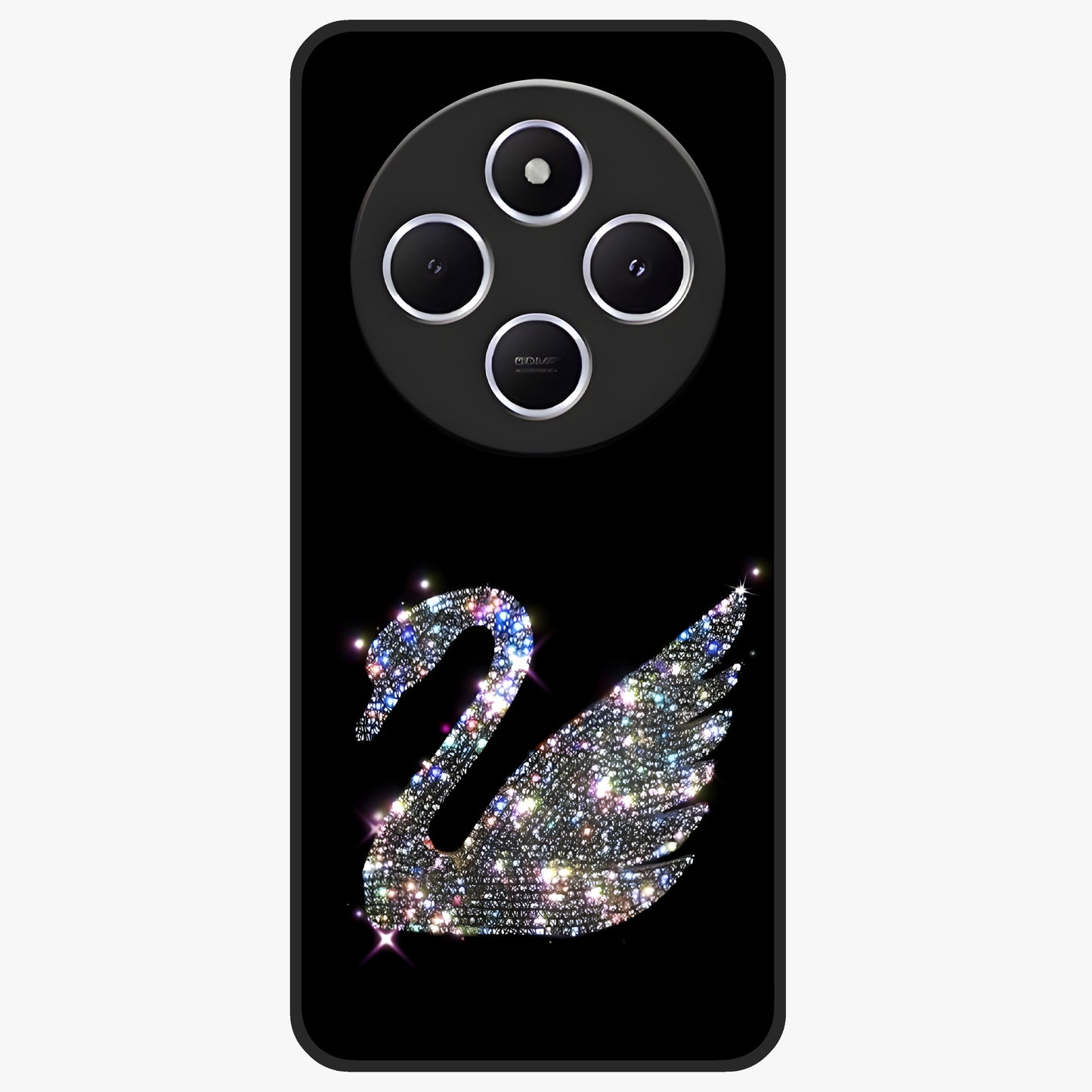 Starlit Swan Grace Glass Case showing flat back view with graceful swan artwork under starry sky and glossy glass finish.