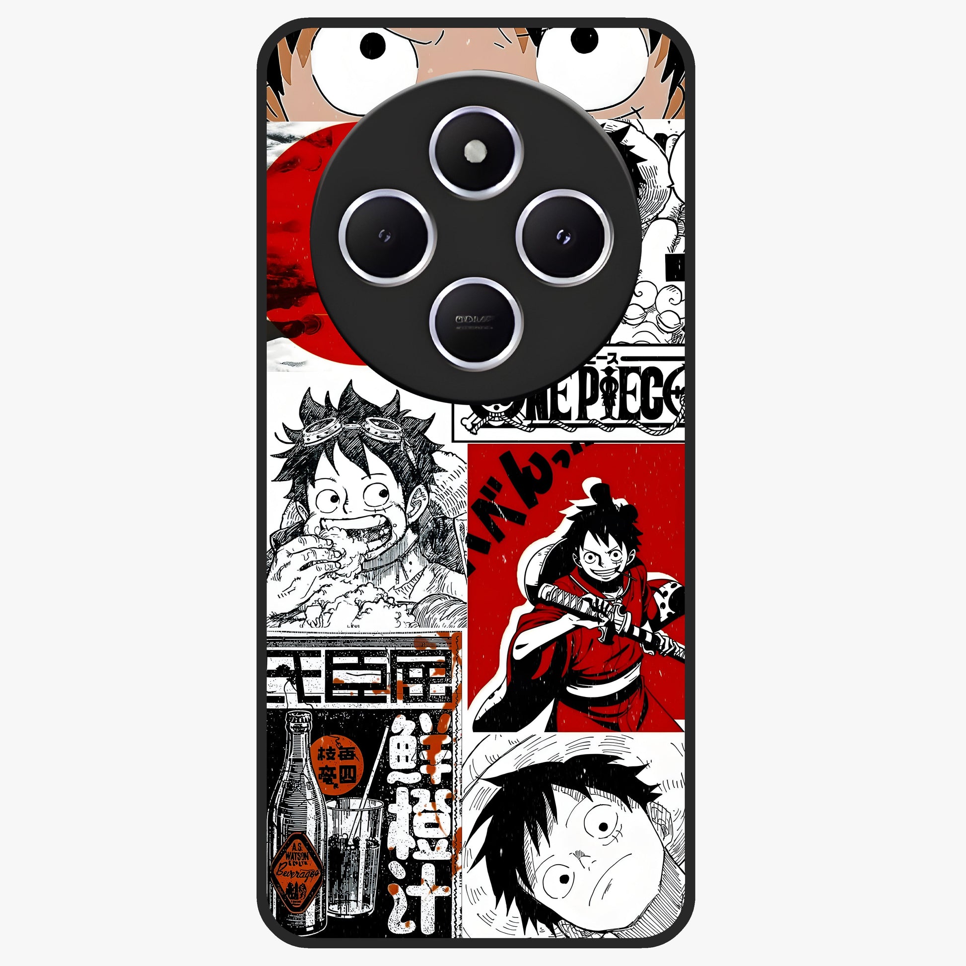 Strawhat Chaos Panels Glass Case showing flat back view with anime inspired chaos panel artwork and glossy glass finish.