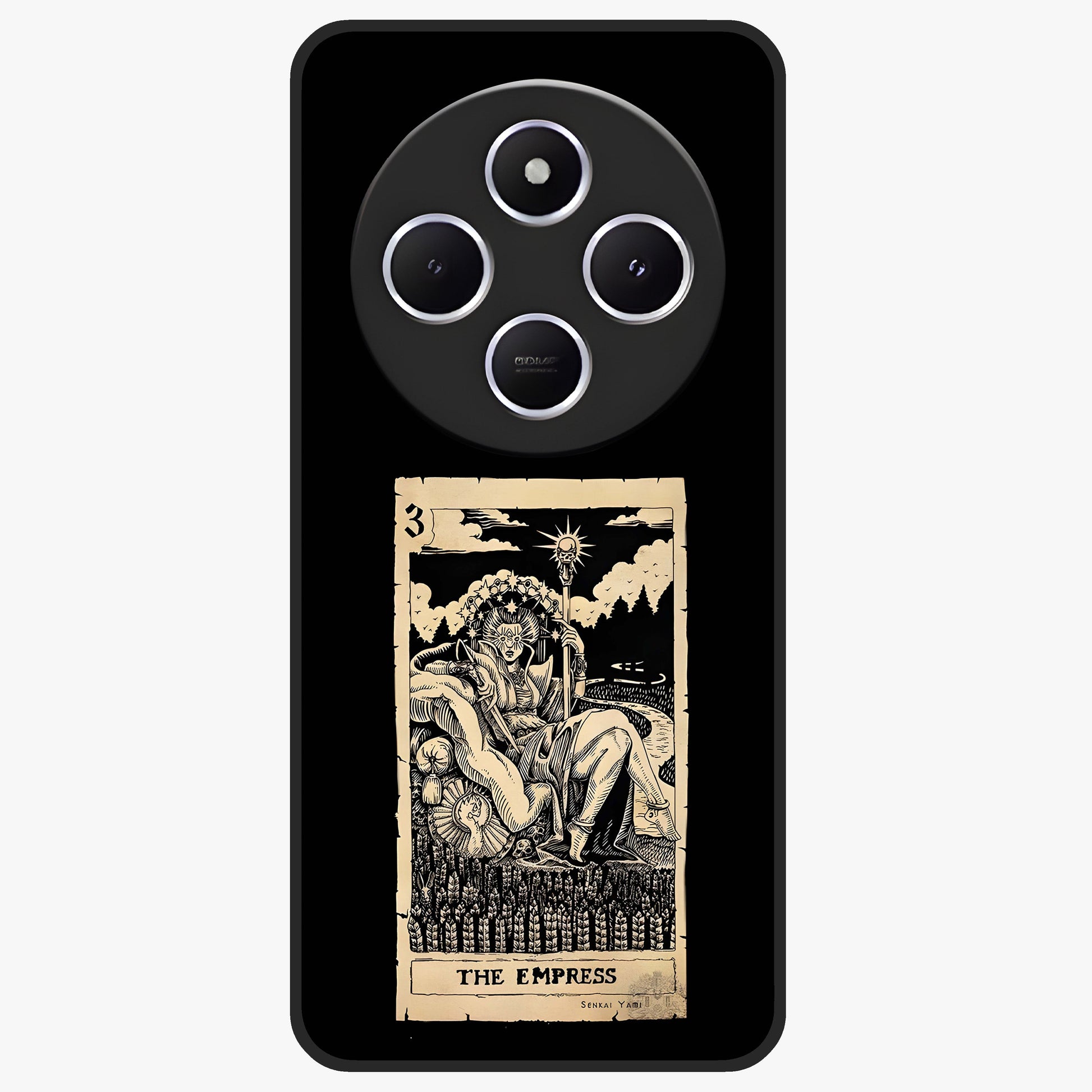 The Empress Glass Case showing flat back view with regal feminine artwork and glossy glass finish.
