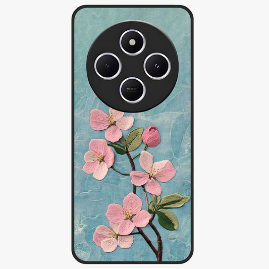 Threaded Blossom Breeze Glass Case showing flat back view with delicate blossom artwork and glossy glass finish.