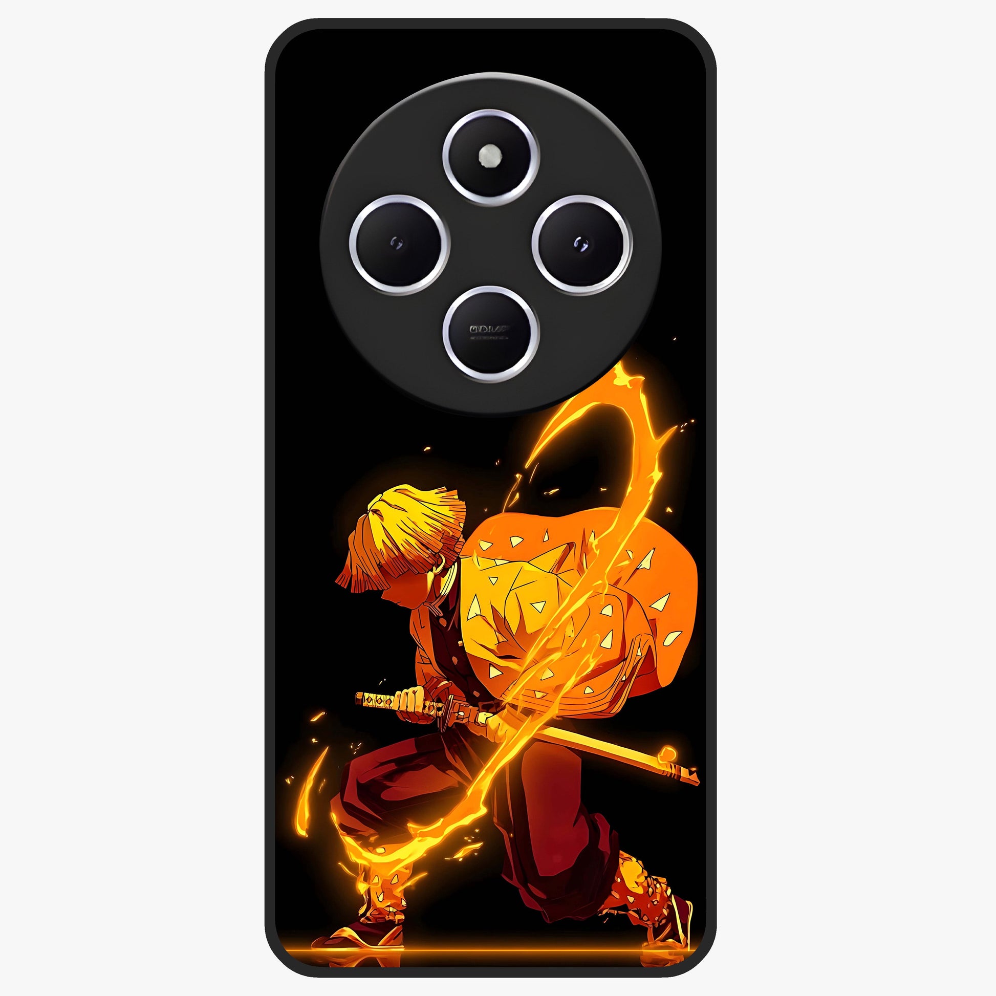 Thunder Flame Execution Glass Case showing flat back view with powerful flame and lightning artwork and glossy glass finish.