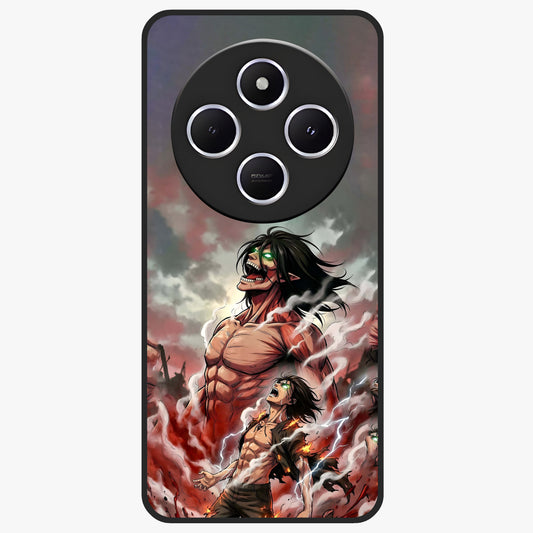 Titan Awakening Fury Glass Case showing flat back view with powerful titan inspired artwork and glossy glass finish.