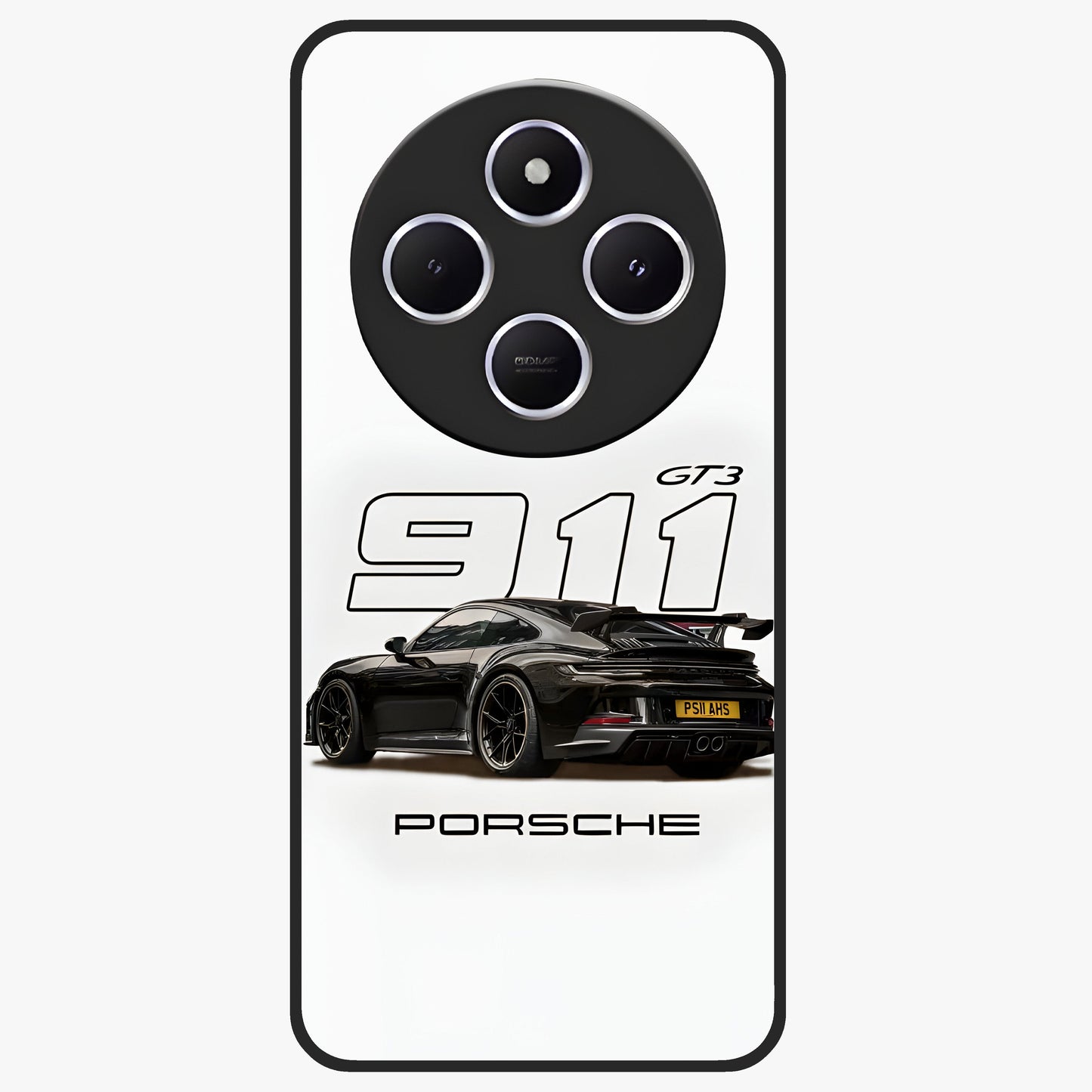 Turbo Legacy Icon Glass Case showing flat back view with iconic sports car inspired artwork and glossy glass finish.
