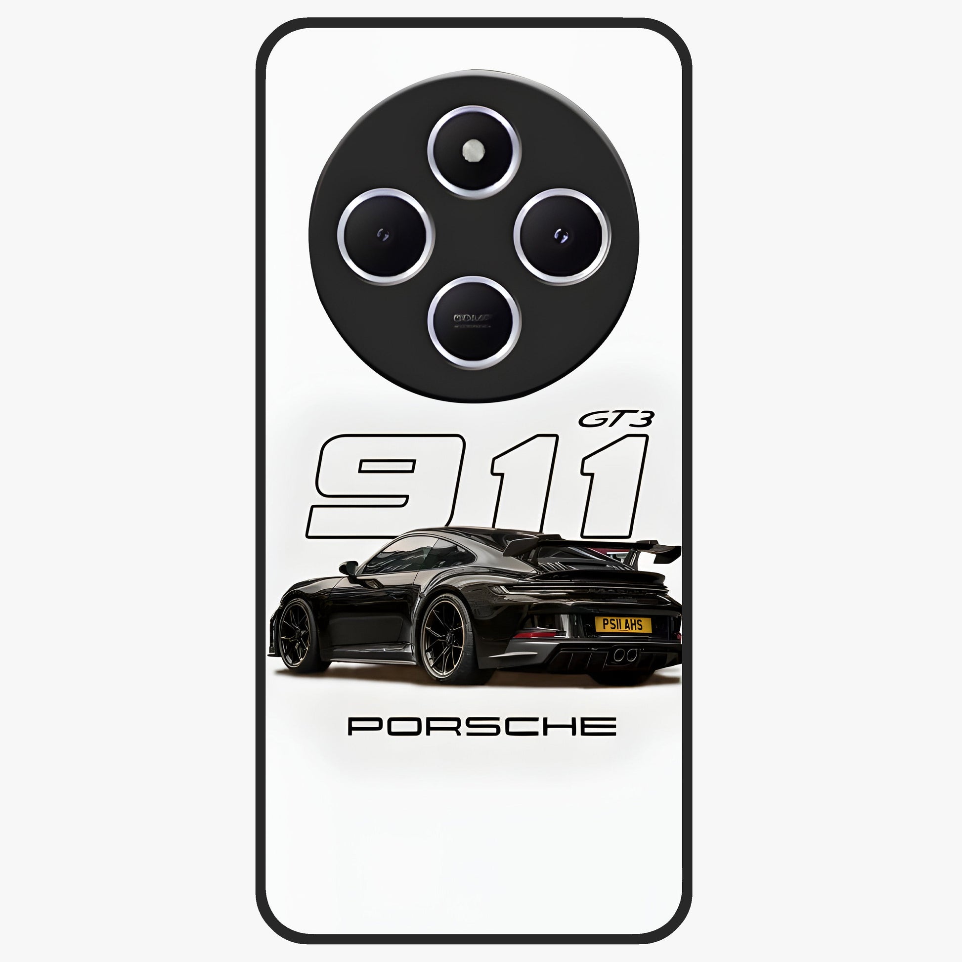 Turbo Legacy Icon Glass Case showing flat back view with iconic sports car inspired artwork and glossy glass finish.
