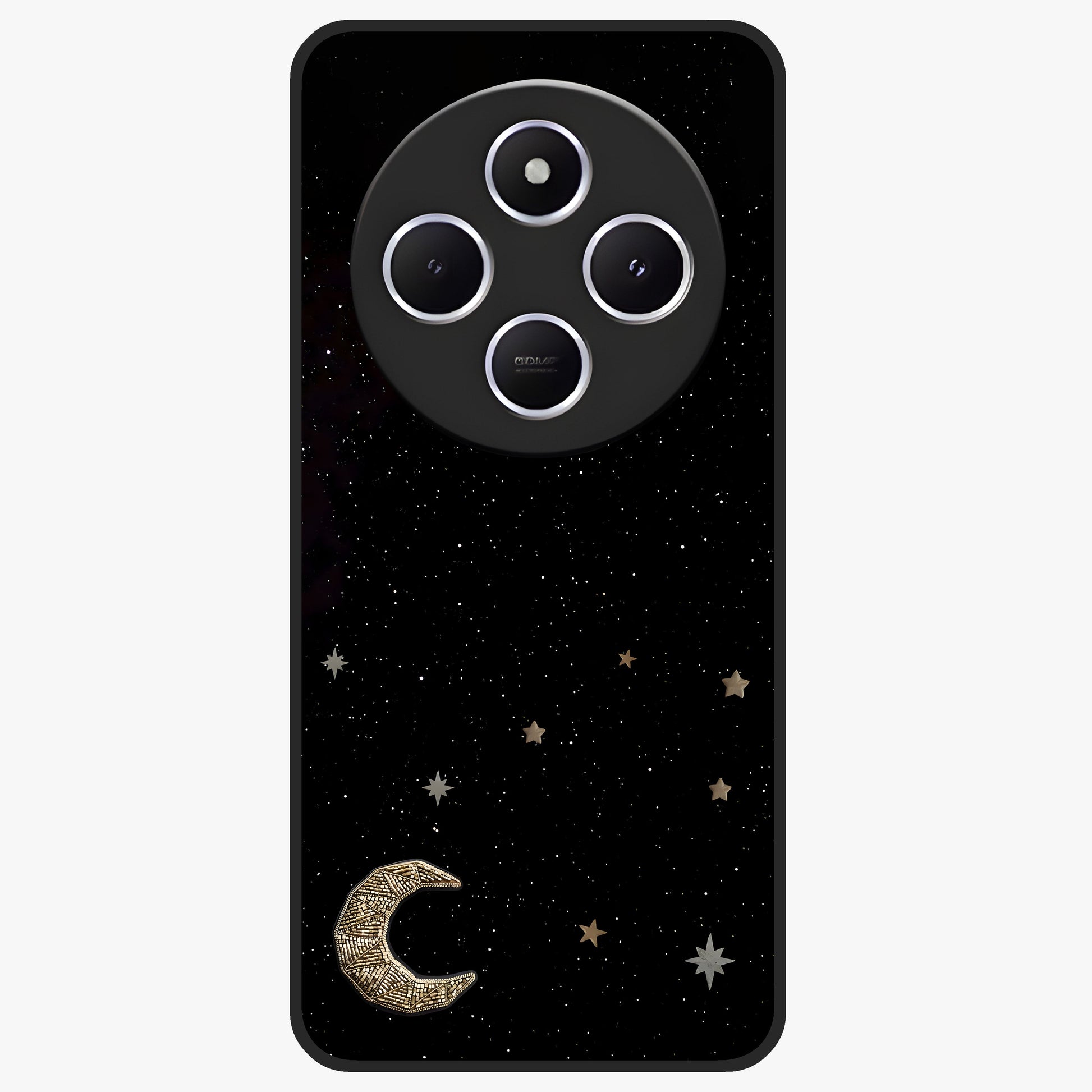 Twinkle Star With Half Moon Glass Case showing flat back view with star and half moon artwork and glossy glass finish.