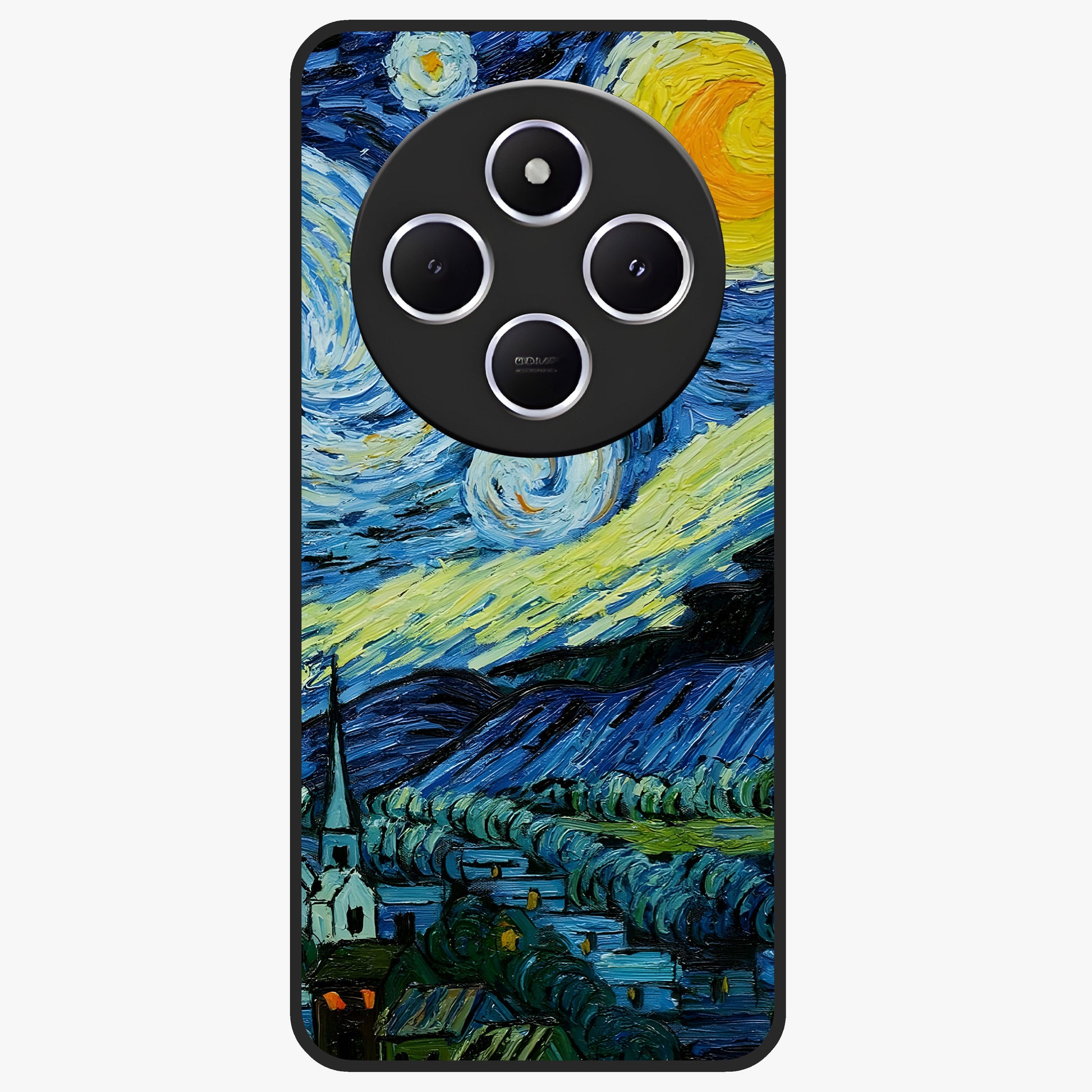 Van Gogh Art Glass Case showing flat back view with classic painterly artwork inspired by Van Gogh style and glossy glass finish.