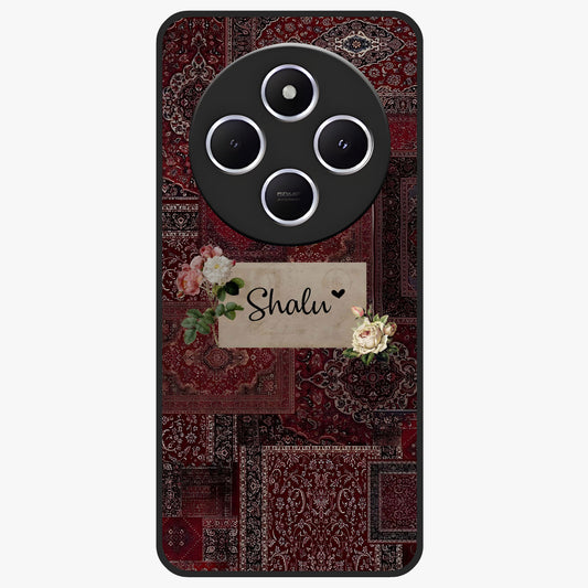 Velvet Wine Pattern Custom Name Glass Case showing flat back view with elegant wine colored pattern artwork and personalized name design.