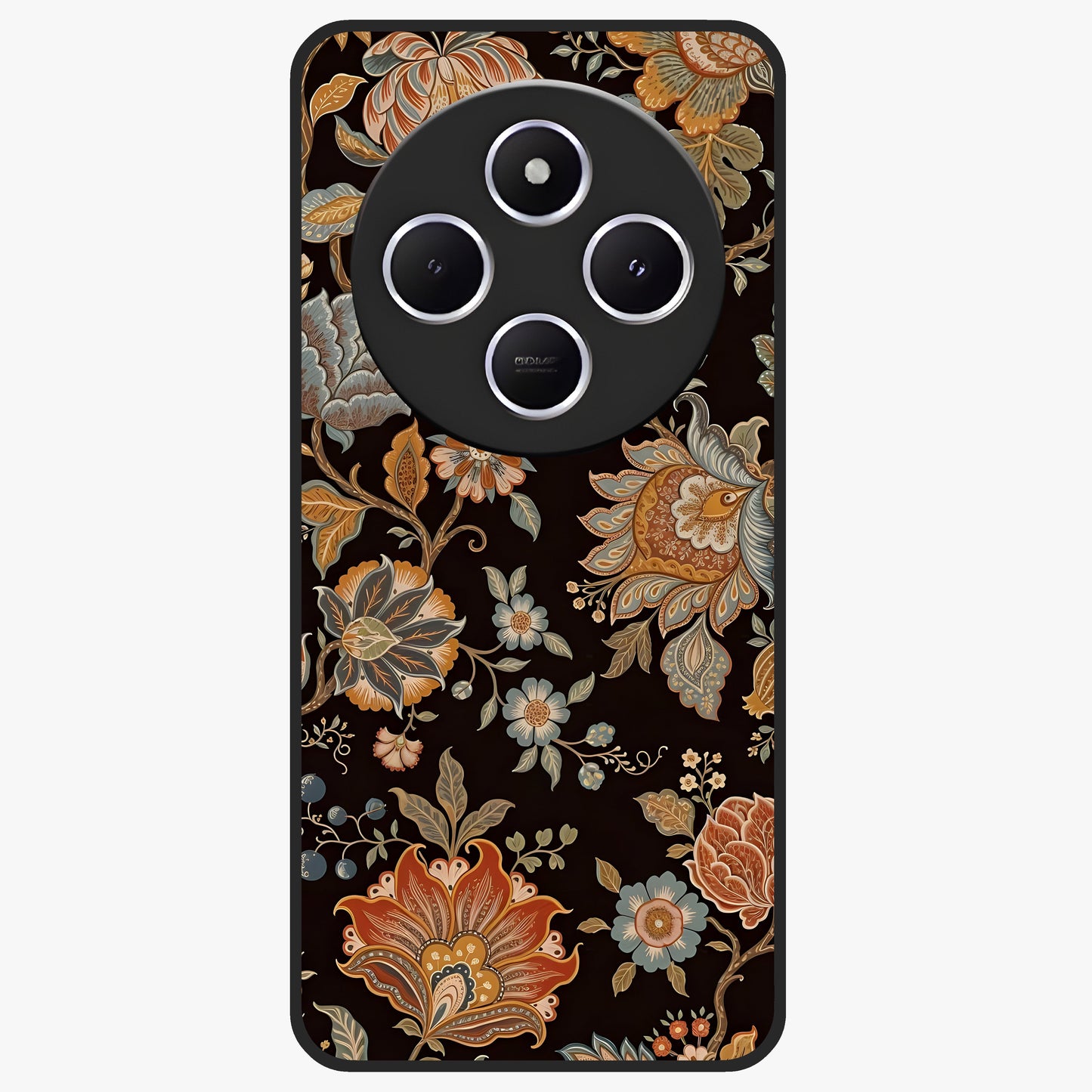 Vintage Floral Dream Glass Case showing flat back view with classic floral artwork and glossy glass finish.
