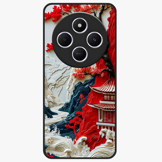 Whispers Of Sakura Waves Glass Case showing flat back view with cherry blossom wave artwork and glossy glass finish.