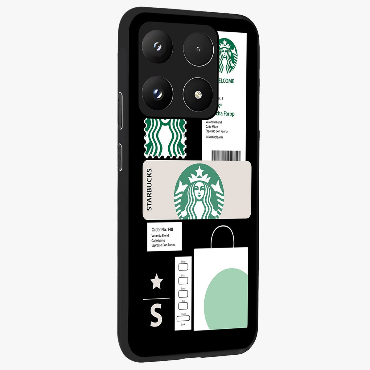 Starbucks Mocha Glass Case upright view showcasing trendy coffee inspired artwork with modern lifestyle theme.