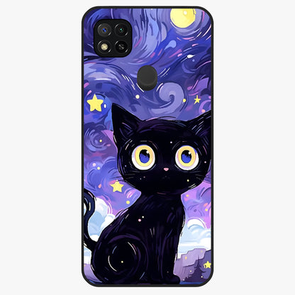 Abstract Cat Art Glass Case showing flat back view with artistic cat illustration and glossy glass finish.
