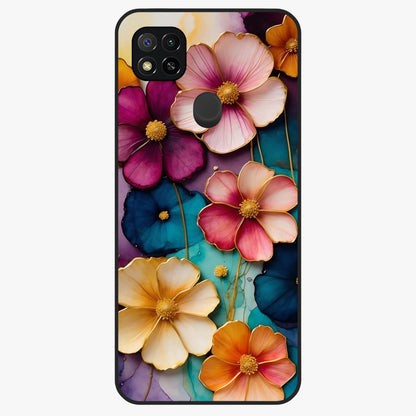 Artlyn Grace Flower Pattern Glass Case showing flat back view with elegant floral pattern artwork and glossy glass finish.