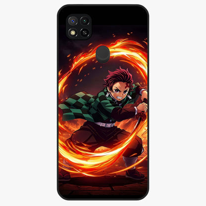 Blazing Sword Resolve Glass Case showing flat back view with fiery sword artwork and glossy glass finish.