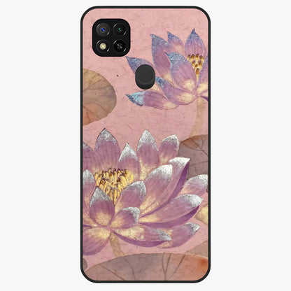Blossom Mist Lotus Glass Case showing flat back view with serene lotus blossom artwork and glossy glass finish.