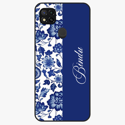 Blue Vintage Floral Pattern Glass Case upright view showcasing timeless floral illustration with vintage inspired style.