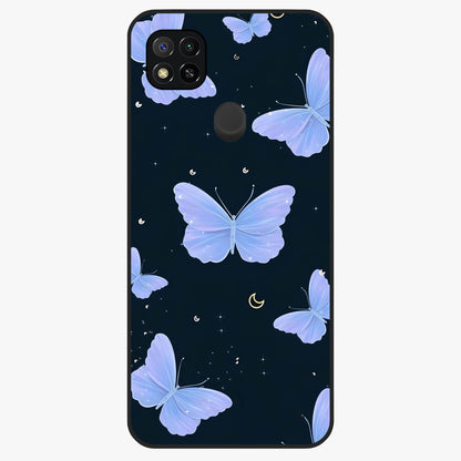 Butterfly With Stars Pattern Glass Case showing flat back view with butterfly and star pattern artwork and glossy glass finish.