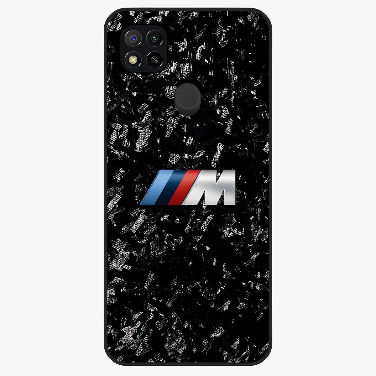 Carbon Speed Mark Glass Case showing flat back view with sporty carbon pattern artwork and glossy glass finish.