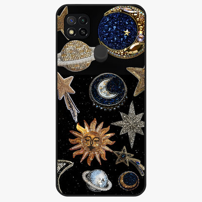 Celestial Gem Constellations Glass Case showing flat back view with sparkling constellation artwork and glossy glass finish.