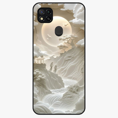 Celestial Origami Glass Case showing flat back view with artistic origami inspired celestial artwork and glossy glass finish.