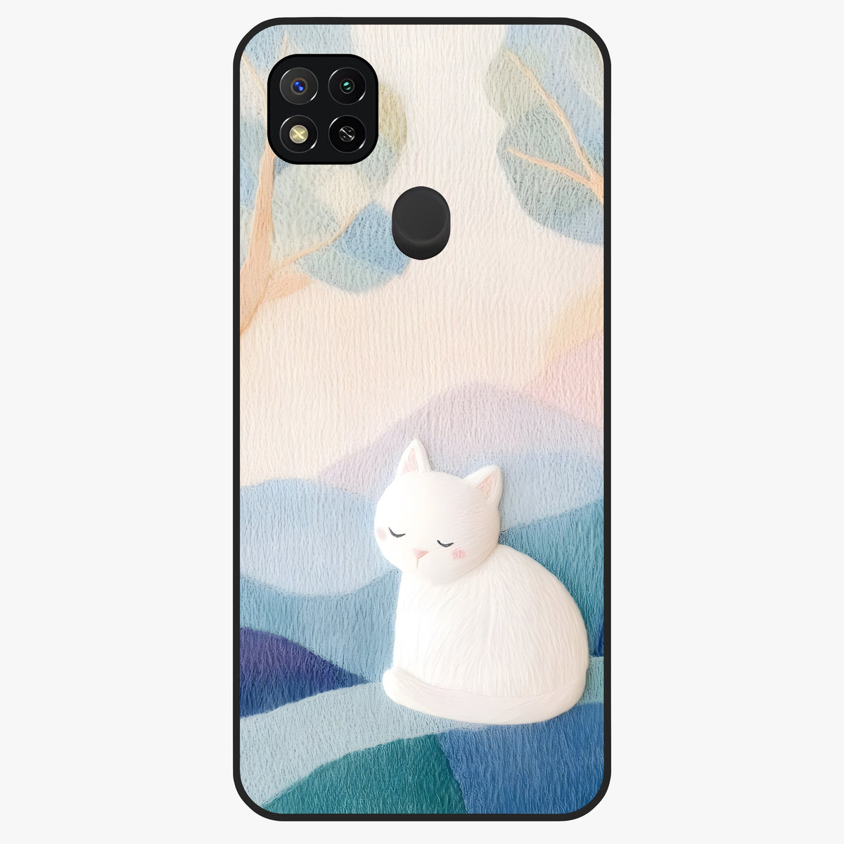 Cotton Dream Cat Glass Case showing flat back view with soft dreamy cat artwork and glossy glass finish.