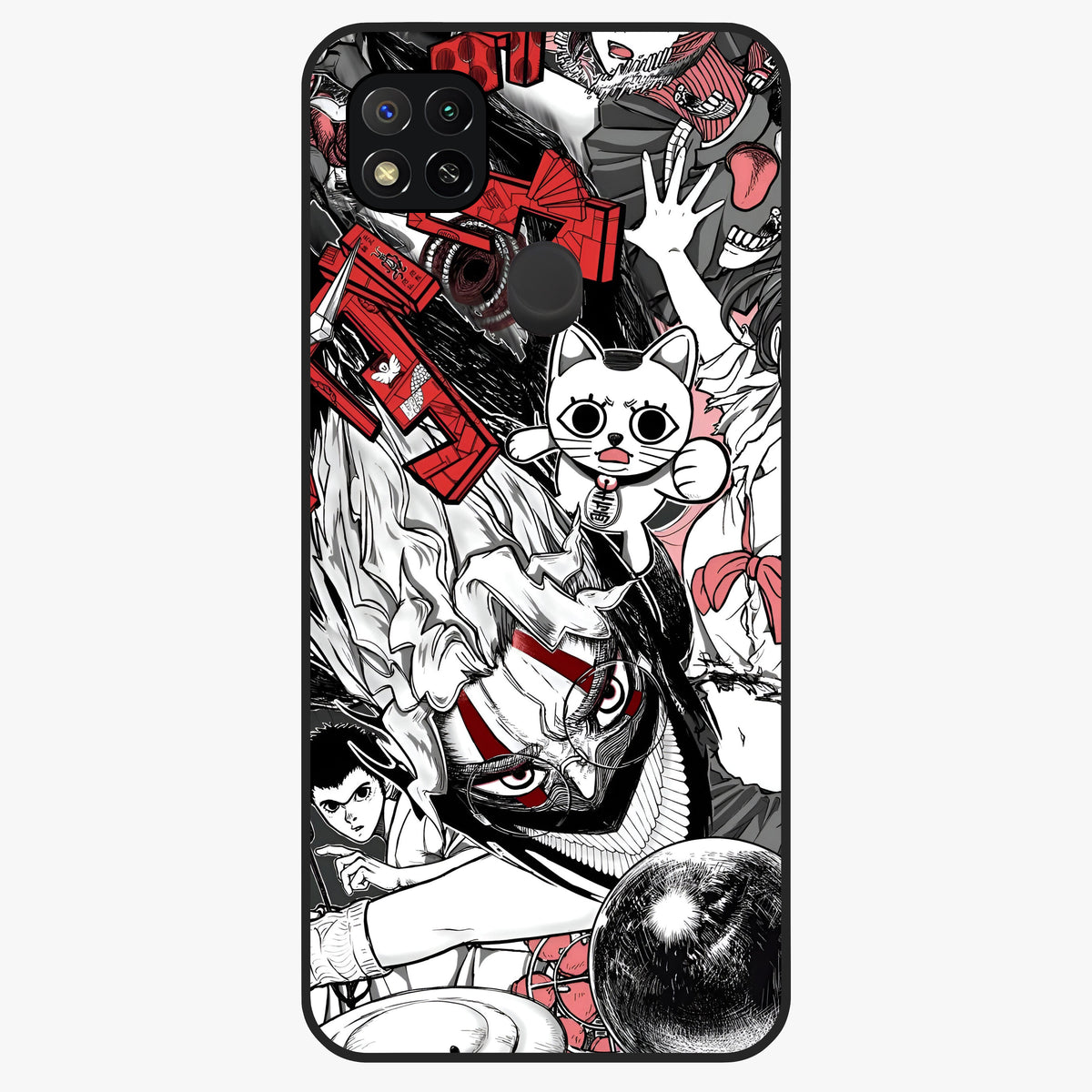 Crimson Chaos Panel Glass Case showing flat back view with bold crimson abstract artwork and glossy glass finish.