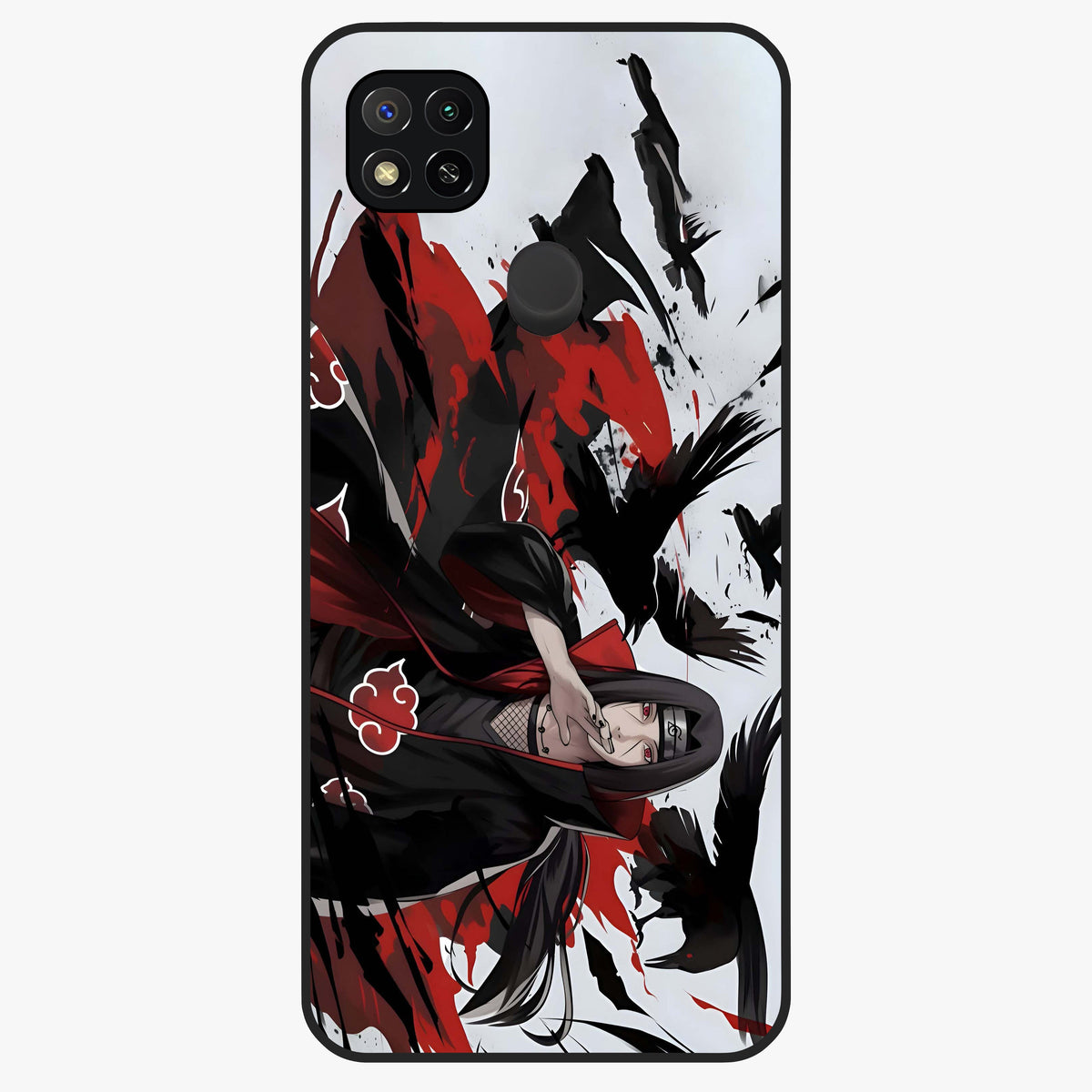 Crimson Crow Illusion Glass Case showing flat back view with artistic crow illusion artwork and glossy glass finish.
