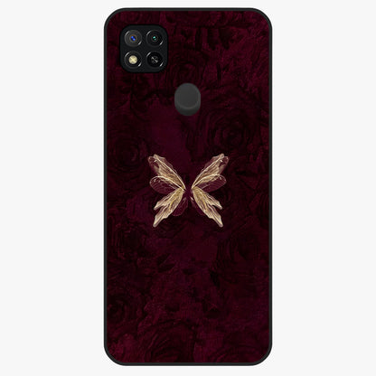 Crimson Fade Butterfly Glass Case showing flat back view with fading butterfly artwork and glossy glass finish.