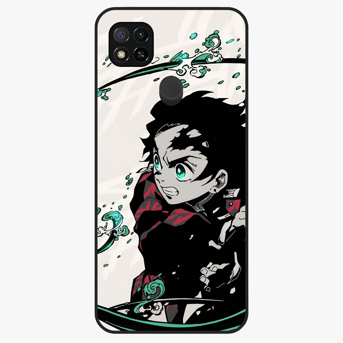 Demon Slayer Glass Case showing flat back view with bold anime inspired artwork and glossy glass finish.