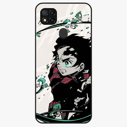 Demon Slayer Glass Case showing flat back view with bold anime inspired artwork and glossy glass finish.