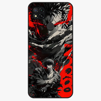 Demon Sword Resolve Glass Case showing flat back view with fierce sword warrior artwork and glossy glass finish.