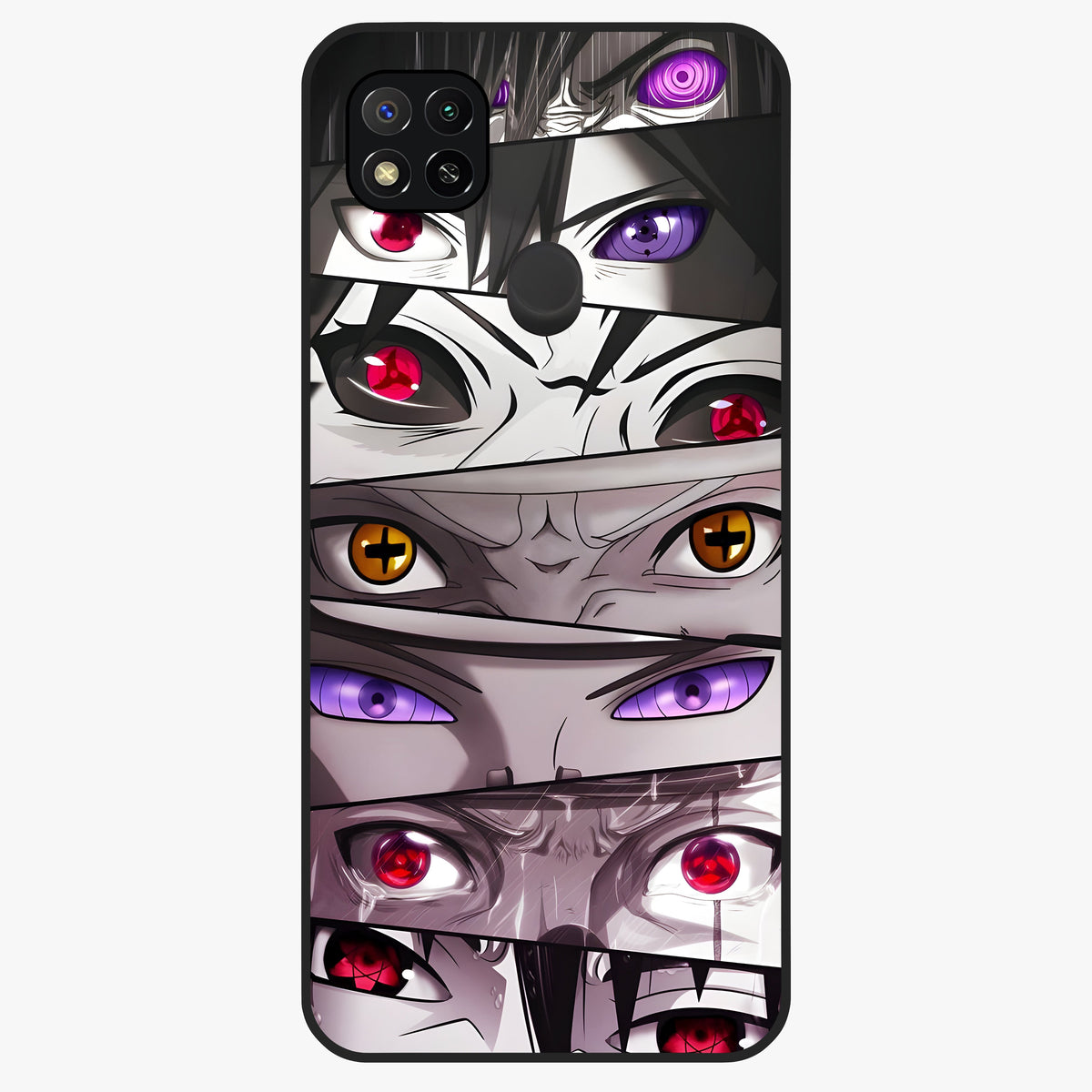 Eyes of Destiny Glass Case showing flat back view with striking eye themed artwork and glossy glass finish.
