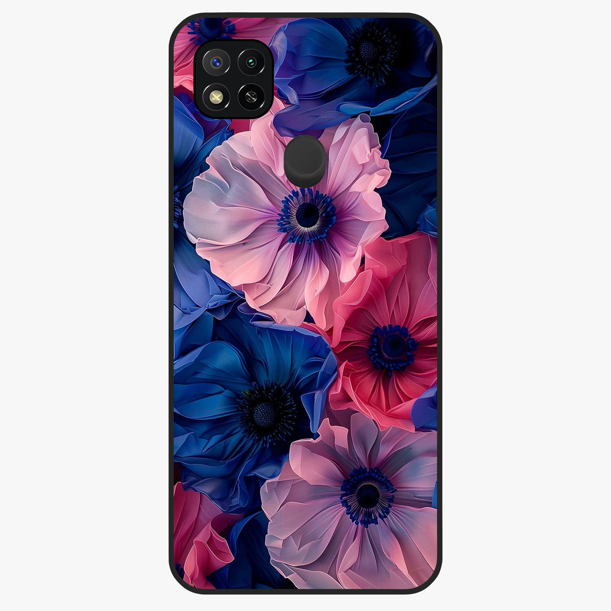 Flower Paper Art Pattern Glass Case showing flat back view with paper cut style floral artwork and glossy glass finish.