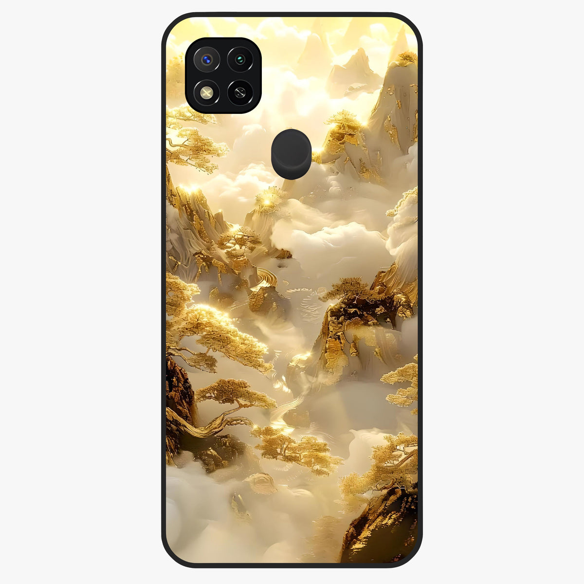 Gates Of Illumination Glass Case showing flat back view with mystical illuminated gate artwork and glossy glass finish.