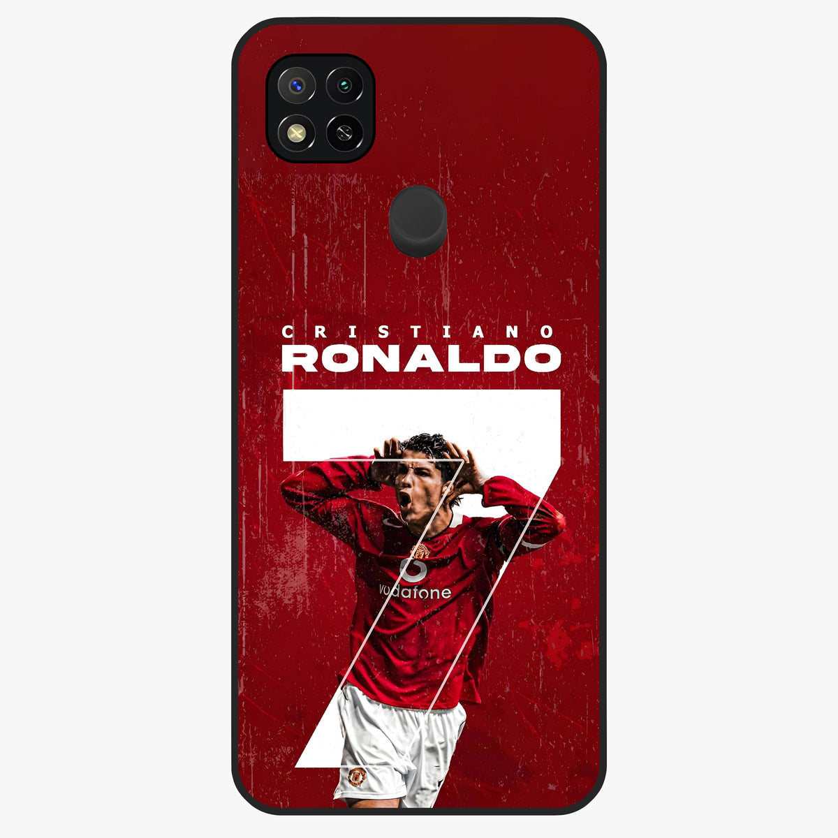 Goal Celebration Legacy Glass Case showing flat back view with football celebration inspired artwork and glossy glass finish.