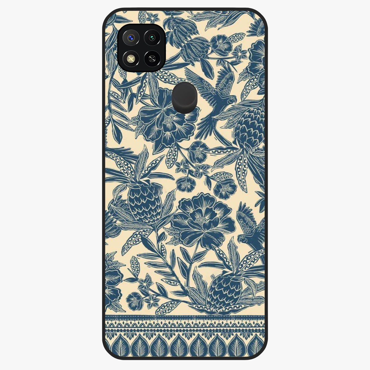 Heirloom Wild Bloom Glass Case showing flat back view with vintage inspired wild flower artwork and glossy glass finish.