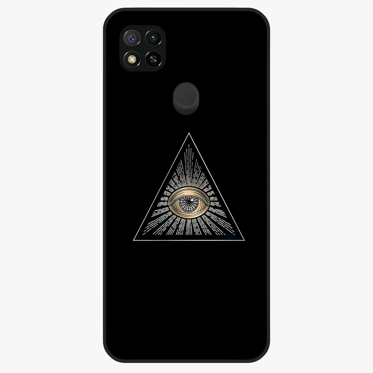 Illuminati Evil Glass Case showing flat back view with mysterious illuminati symbol artwork and glossy glass finish.