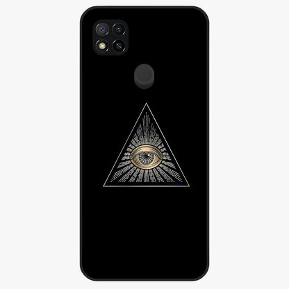 Illuminati Evil Glass Case showing flat back view with mysterious illuminati symbol artwork and glossy glass finish.