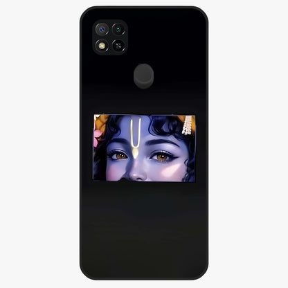 Krishna Divine Embrace Glass Case showing flat back view with Lord Krishna devotional artwork and glossy glass finish.