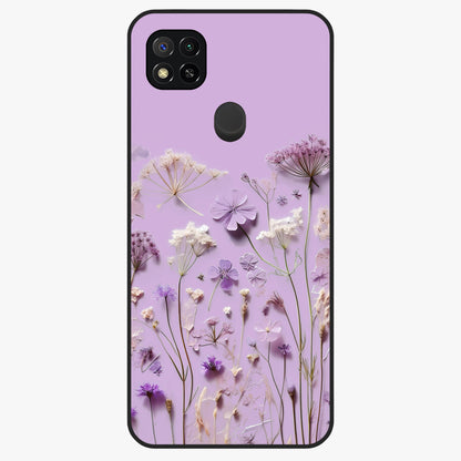 Lavender Blossom Dream Glass Case showing flat back view with soft lavender floral artwork and glossy glass finish.