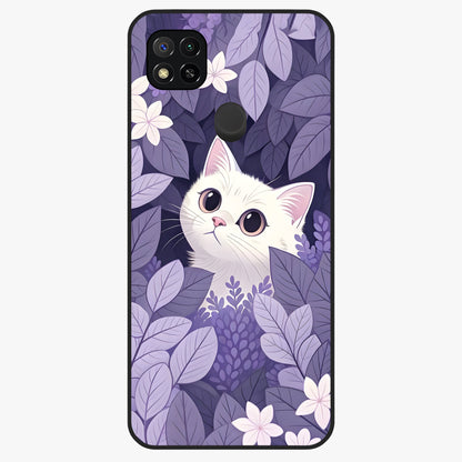 Lilac Hide Peek Cat Glass Case showing flat back view with cute peeking cat artwork and glossy glass finish.
